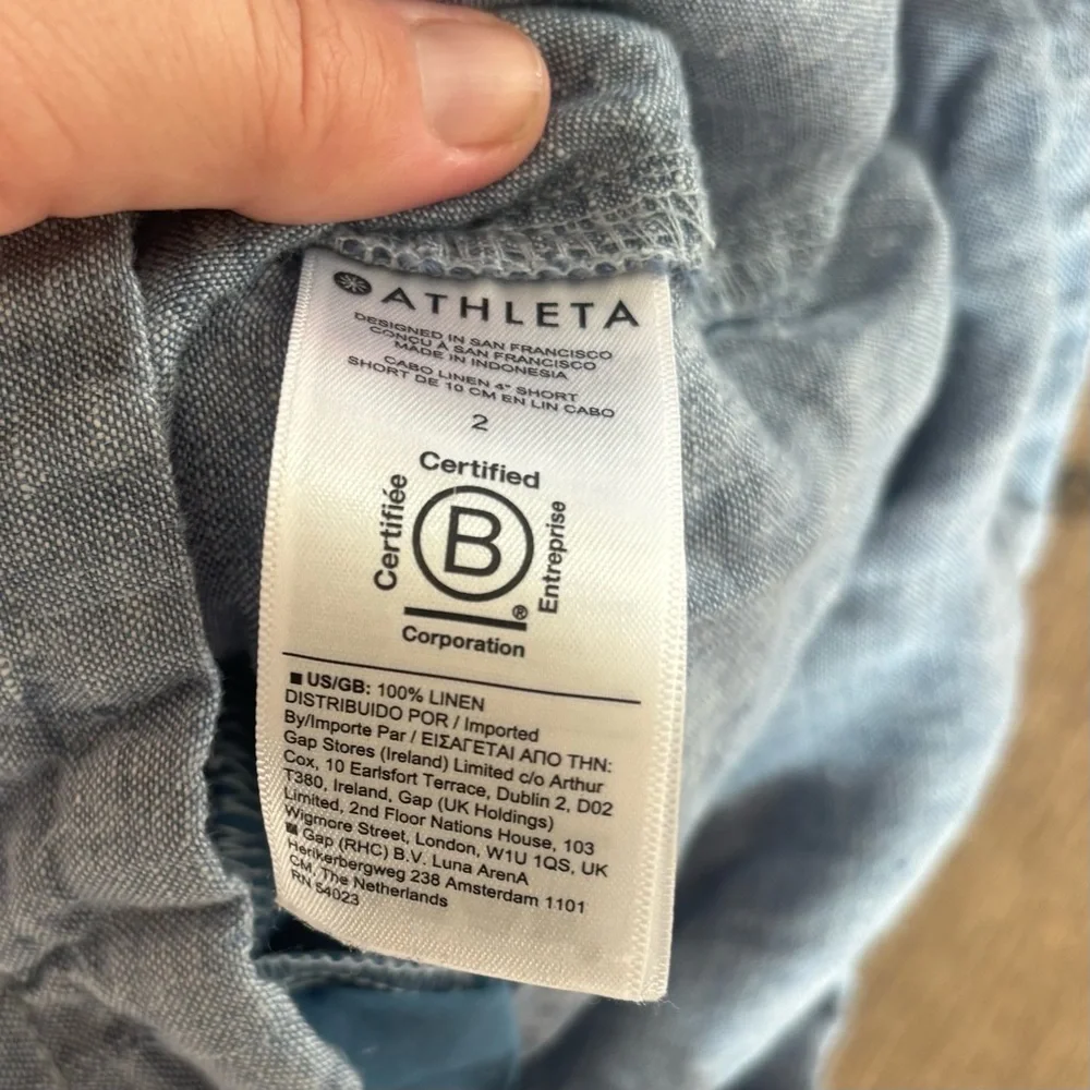 athleta cabo 100% linen gray blue shorts
